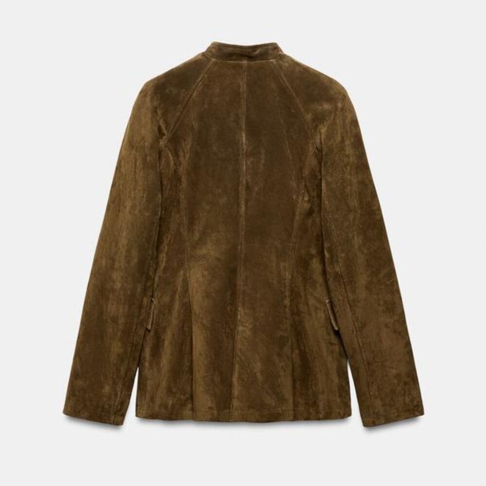 ZARA 100% SUEDE LEATHER FITTED JACKET - Picture 4 of 5